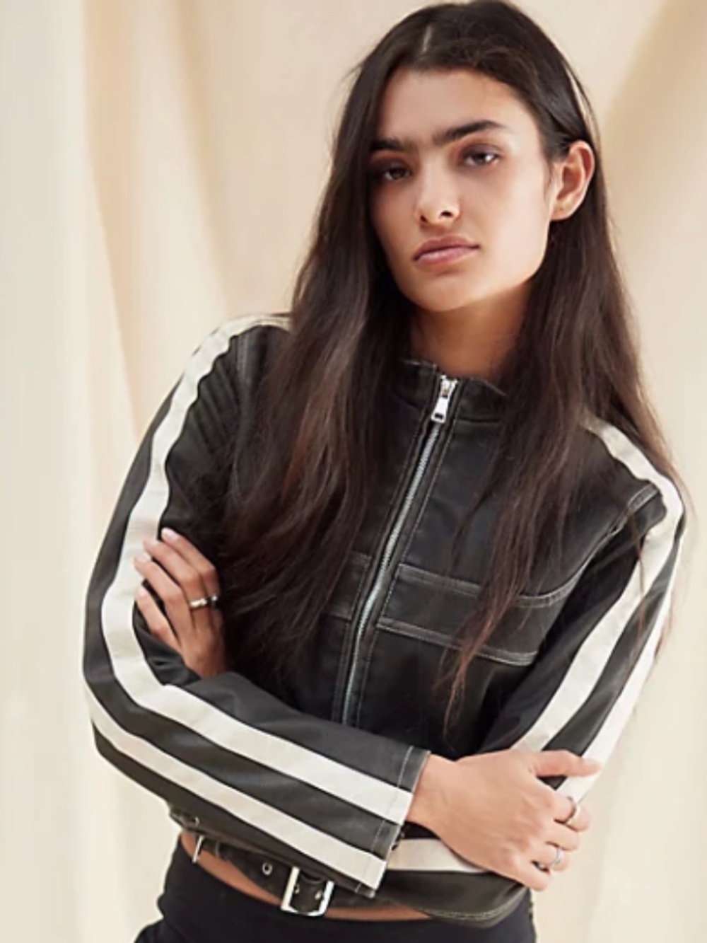 Urban Outfitters Jordan Faux Leather Fitted Racer Moto Jacket | S